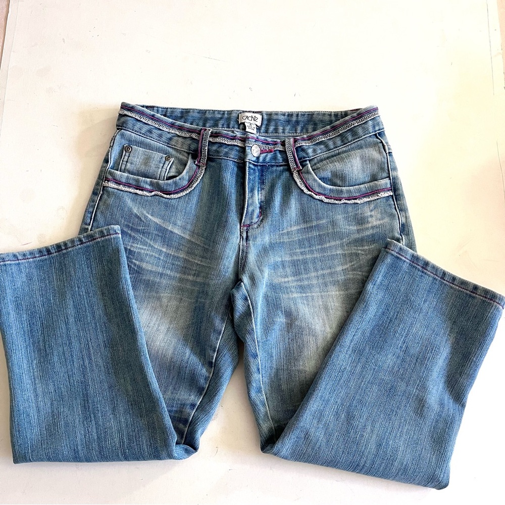Blue Denim Jeans with Purple Stitching